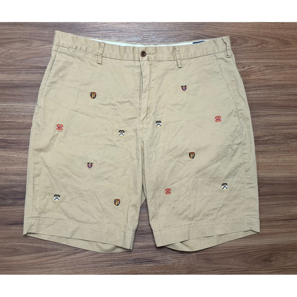 Polo Ralph Lauren Mens Khaki Embroidered Crest Stretch Classic Fit Shorts Sz 36